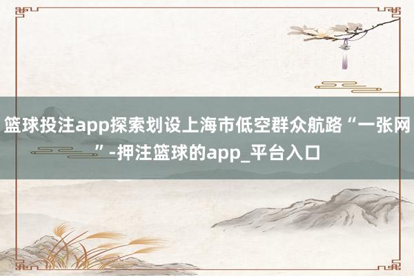 篮球投注app探索划设上海市低空群众航路“一张网”-押注篮球的app_平台入口