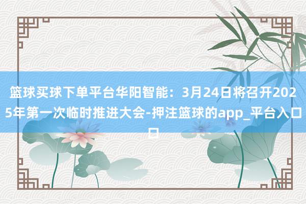 篮球买球下单平台华阳智能：3月24日将召开2025年第一次临时推进大会-押注篮球的app_平台入口