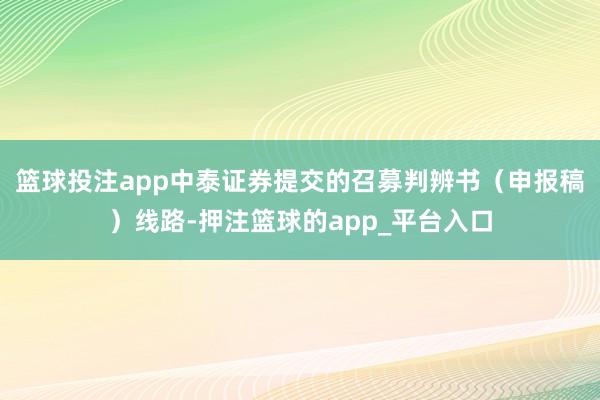 篮球投注app中泰证券提交的召募判辨书（申报稿）线路-押注篮球的app_平台入口