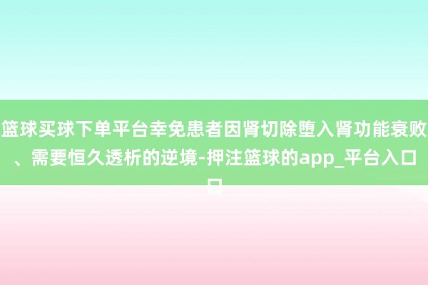 篮球买球下单平台幸免患者因肾切除堕入肾功能衰败、需要恒久透析的逆境-押注篮球的app_平台入口